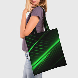 Сумка-шопер Зеленые полосы на черном фоне, цвет: 3D-принт — фото 2