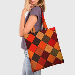Сумка-шопер Шахматка красно-коричневая, цвет: 3D-принт — фото 2