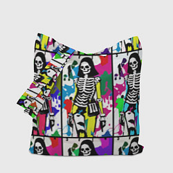 Сумка-шоппер Разноцветные скелеты девушки - поп-арт - мода