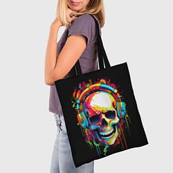 Сумка-шопер Яркий череп в наушниках нарисованный красками, цвет: 3D-принт — фото 2