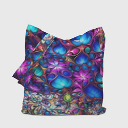 Сумка-шопер Абстракция синие листья и фиолетовый цветы, цвет: 3D-принт