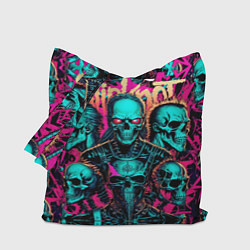 Сумка-шопер Slipknot на фоне рок черепов, цвет: 3D-принт