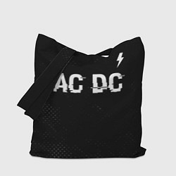 Сумка-шопер AC DC glitch на темном фоне: символ сверху, цвет: 3D-принт