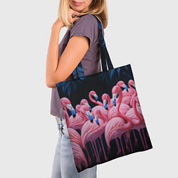 Сумка-шопер Стая розовых фламинго в темноте, цвет: 3D-принт — фото 2