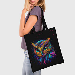 Сумка-шопер Разноцветная цифровая сова - нейросеть, цвет: 3D-принт — фото 2