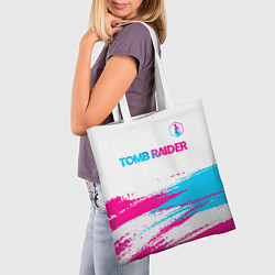 Сумка-шопер Tomb Raider neon gradient style посередине, цвет: 3D-принт — фото 2