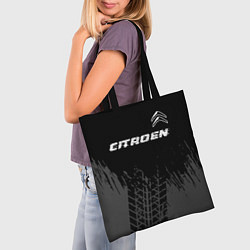 Сумка-шопер Citroen speed на темном фоне со следами шин посере, цвет: 3D-принт — фото 2