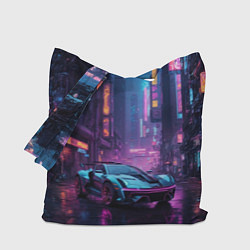 Сумка-шопер Футуристичный неоновый спорткар, цвет: 3D-принт