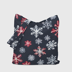 Сумка-шопер Снежинки белые и красные, цвет: 3D-принт