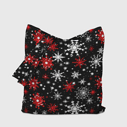 Сумка-шоппер Белые и красные снежинки на черном фоне - нейросет