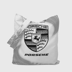 Сумка-шопер Porsche speed на светлом фоне со следами шин, цвет: 3D-принт