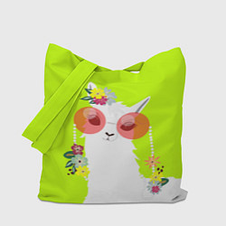 Сумка-шопер Лама - альпака в розовых очках, цвет: 3D-принт