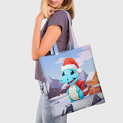Сумка-шопер Новогодний дракон в красной шапке, цвет: 3D-принт — фото 2