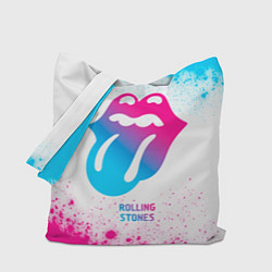 Сумка-шопер Rolling Stones neon gradient style, цвет: 3D-принт