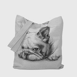 Сумка-шоппер Французский бульдог чб рисунок на стене