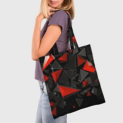 Сумка-шопер Черные и красные треугольные частицы, цвет: 3D-принт — фото 2