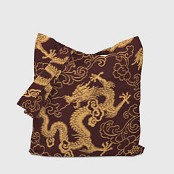 Сумка-шоппер Черно-золотая гравюра дракона