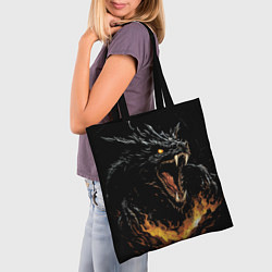 Сумка-шопер Черный дракон в огне, цвет: 3D-принт — фото 2