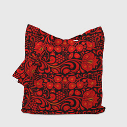 Сумка-шоппер Хохломская роспись красные цветы и ягоды на чёрном