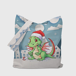 Сумка-шопер Милый маленький новогодний дракон в новогодней шап, цвет: 3D-принт