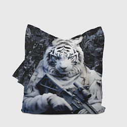Сумка-шопер Белый тигр солдат зима, цвет: 3D-принт