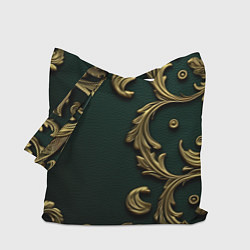 Сумка-шопер Лепнина золотые узоры на зеленой ткани, цвет: 3D-принт