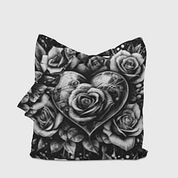 Сумка-шоппер Черно белое сердце и розы