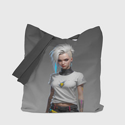 Сумка-шопер Блондинка в белой футболке Cyberpunk 2077, цвет: 3D-принт