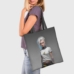 Сумка-шопер Блондинка в белой футболке Cyberpunk 2077, цвет: 3D-принт — фото 2