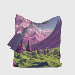 Сумка-шопер Геометрический зеленый пейзаж и фиолетовые горы, цвет: 3D-принт