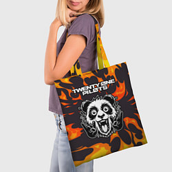 Сумка-шопер Twenty One Pilots рок панда и огонь, цвет: 3D-принт — фото 2