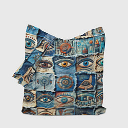 Сумка-шопер Глаза на джинсах пэчворк, цвет: 3D-принт