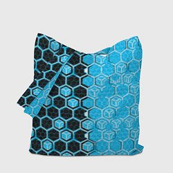 Сумка-шопер Техно-киберпанк шестиугольники голубой и чёрный, цвет: 3D-принт