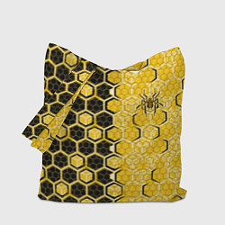 Сумка-шопер Киберпанк соты шестиугольники жёлтый и чёрный с па, цвет: 3D-принт