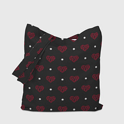 Сумка-шопер Красные сердечки и белые точки на черном, цвет: 3D-принт