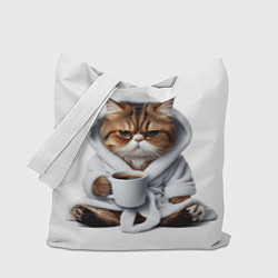 Сумка-шопер Котик в халате и кофе, цвет: 3D-принт