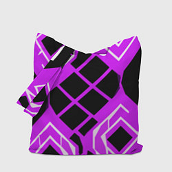 Сумка-шопер Чёрные квадраты и белые полосы на фиолетовом фоне, цвет: 3D-принт