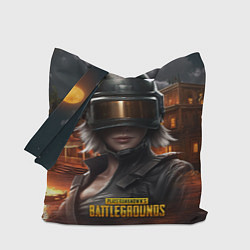 Сумка-шопер PUBG девушка в шлеме, цвет: 3D-принт