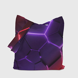 Сумка-шопер Красно-фиолетовые неоновые плиты в разломе, цвет: 3D-принт