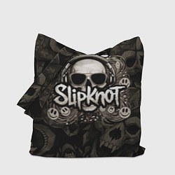 Сумка-шопер Slipknot на фоне черепа в очках и наушниках, цвет: 3D-принт