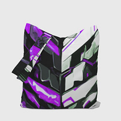 Сумка-шоппер Хаотичная фиолетово-белая абстракция на чёрном фон