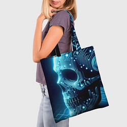 Сумка-шопер Cyber neon skull - ai art с дорожками на плате, цвет: 3D-принт — фото 2