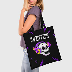 Сумка-шопер Led Zeppelin неоновый череп, цвет: 3D-принт — фото 2