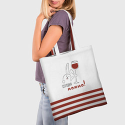 Сумка-шопер Заяц с бокалом вина, цвет: 3D-принт — фото 2