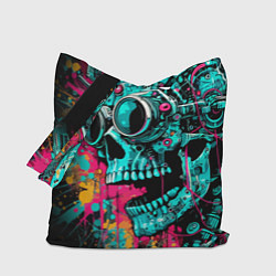 Сумка-шоппер Cyber skull sketch - color blots