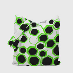 Сумка-шопер Чёрно-зелёные шестиугольники на белом фоне, цвет: 3D-принт