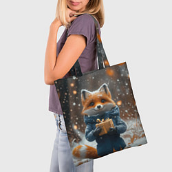 Сумка-шопер Лиса с подарком в лесу, цвет: 3D-принт — фото 2