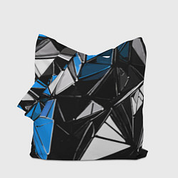 Сумка-шопер Сине-белые рельефные треугольники на чёрном фоне, цвет: 3D-принт