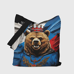 Сумка-шопер Русский медведь с гербом России на груди на фоне ф, цвет: 3D-принт