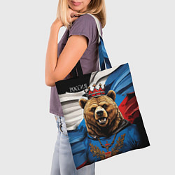 Сумка-шопер Русский медведь с гербом России на груди на фоне ф, цвет: 3D-принт — фото 2